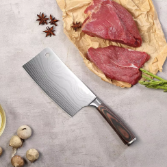 2 Pks 7 Inch Stainless Steel Wave Pattern Blade Pakka Wood Handle Ultra Sharp Cleaver Knife